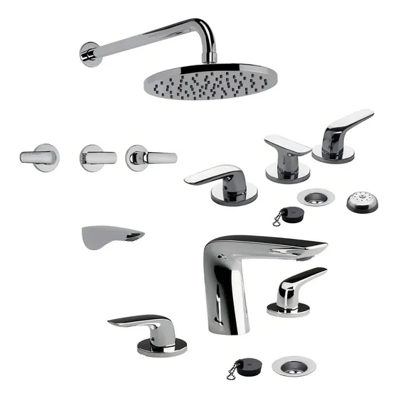 Griferia Fv Epuyen Doble Comando Combo Baño Completo Color Plateado