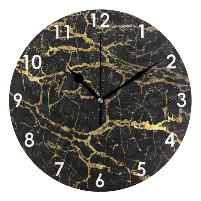 Reloj Pared Redondo Silencioso Dorado Negro Digital Moderno