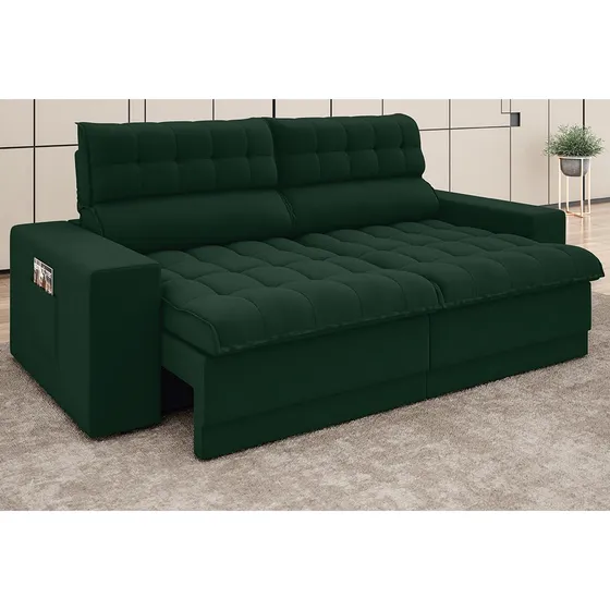 Sofá 4 Lugares Retrátil E Reclinável Omega 2,30m Cor Verde