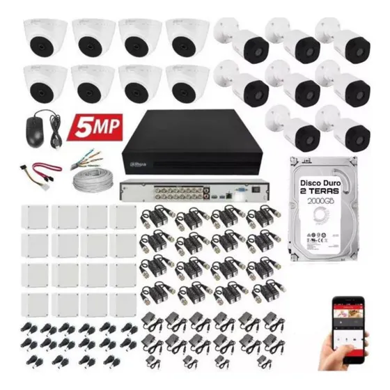Kit Camaras De Seguridad Dahua 5 Mpx-xvr 16ch+16 Cam + Disco
