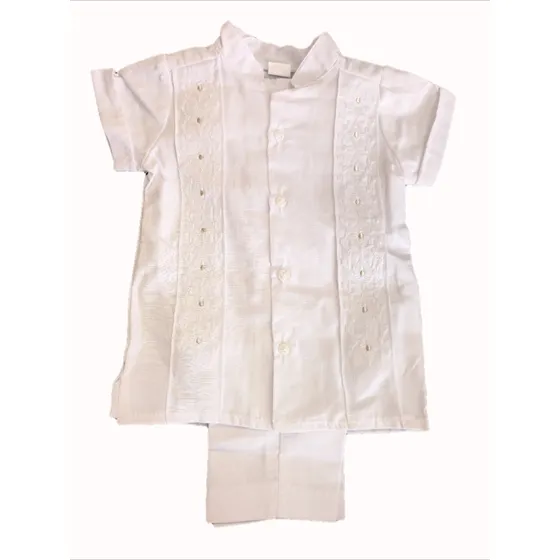 Guayabera Niño Traje Bautizo Lino Cuello Mao