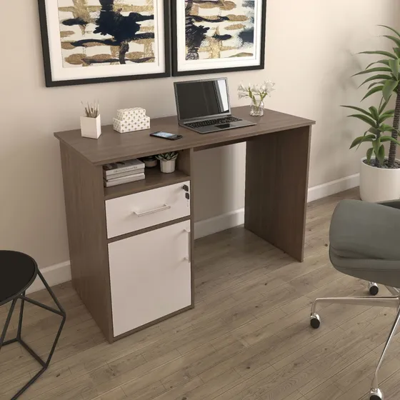 Mesa Escrivaninha Com Armário E Gaveta Home Office E Estudos