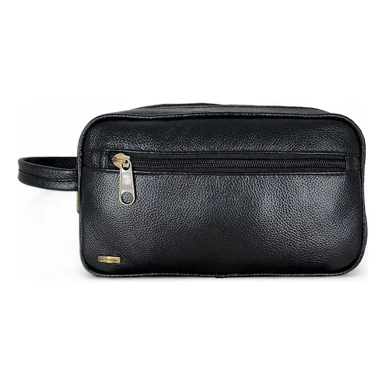 Necessaire Estojo Em Couro Legítimo Genuíno Espaçosa 