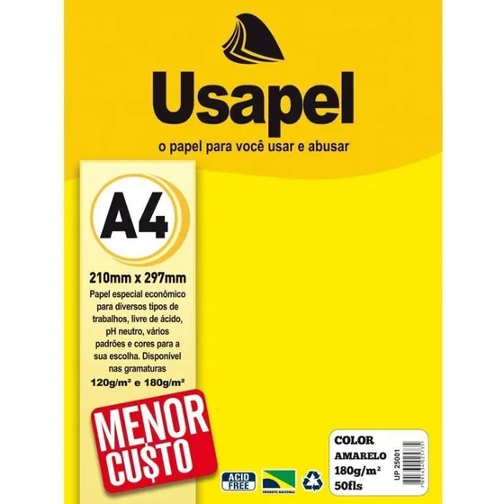 Papel A4 Color Usapel Amarelo 180g