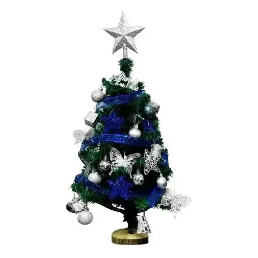 Arbol Navidad Verde Plateado Base Madera 60 Cm Pino Navideño
