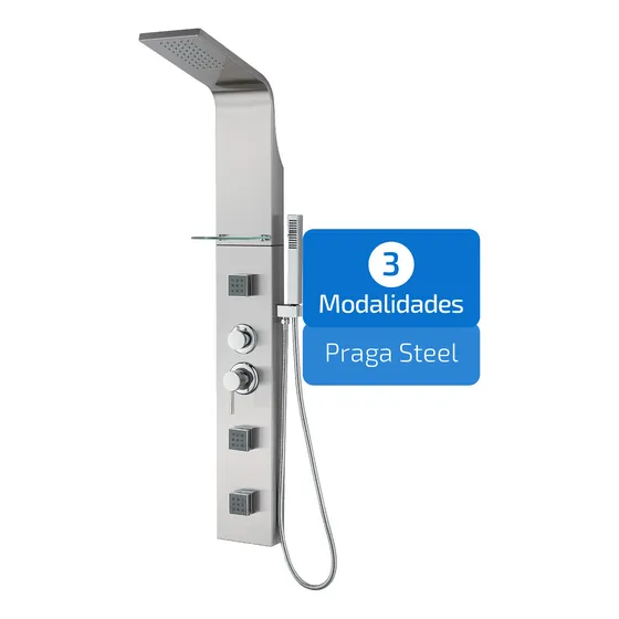 Femmto Griferia Praga plateado columna panel de ducha con hidromasaje jets acero duchador mano