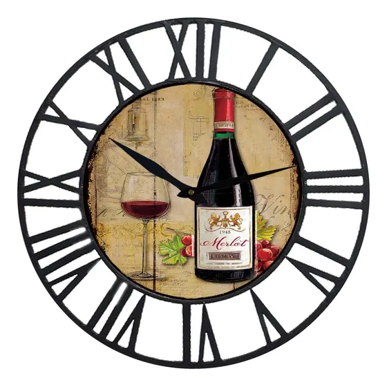 Reloj Pared Casa Campo Tema Diseño Castillo Vino Marco Negro