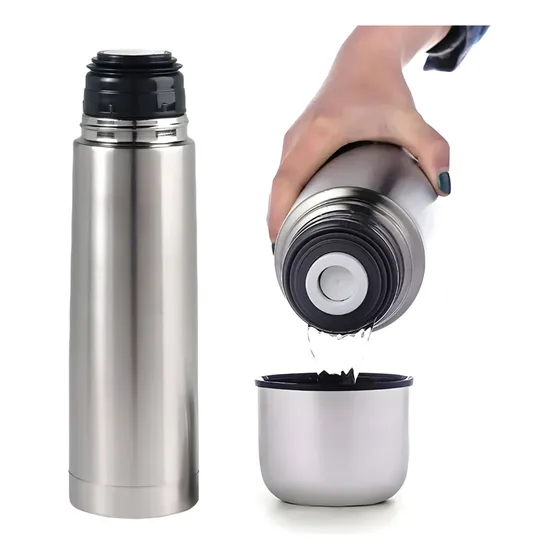 Termo Bala Acero Inox 1 Litro Tapon Matero Gris