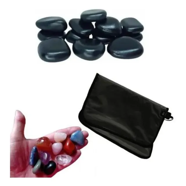 Kit Massagens Pedras Quentes Vulcânicas + Bolsa + Chakras