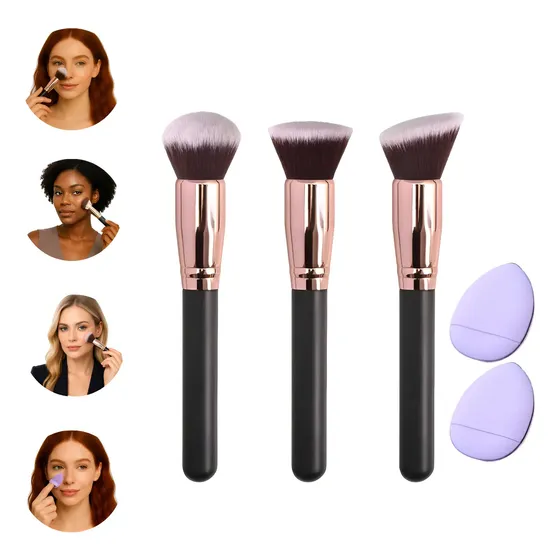 3x Pincéis Profissionais Maquiagem Base Contorno Blush Pó