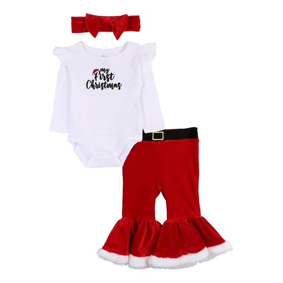 Conjunto De Leggings Navidad Santa Niña Talla 6 Y 9 Meses
