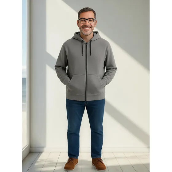 Moletom Aberto C/ Zíper Blusa Frio Masculino Flanelado Cinza