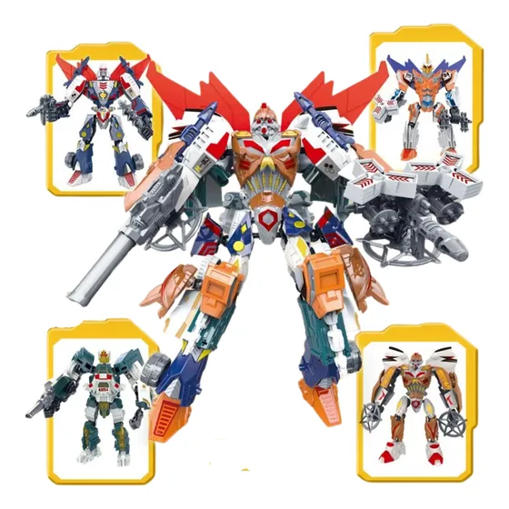 Boneco Super Robô Transformers Megazord Gigante Monte 4 Em 1