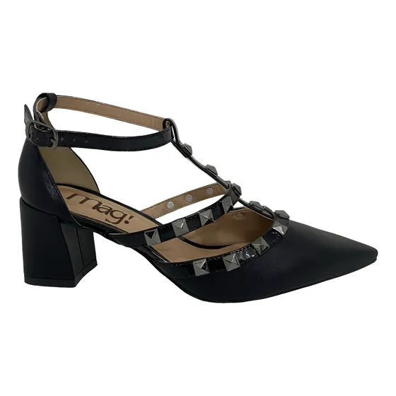 Scarpin Feminino Salto Grosso Com Spikes Nas Tiras