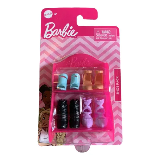 Barbie Paquete De Zapatos, Estante Rosa Con 4 Pares De Zapatos Barbie
