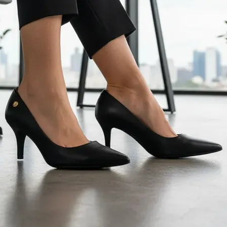 Scarpin Sapato Salto Baixo Feminino Executivo Social Vizzano Preto Liso 35