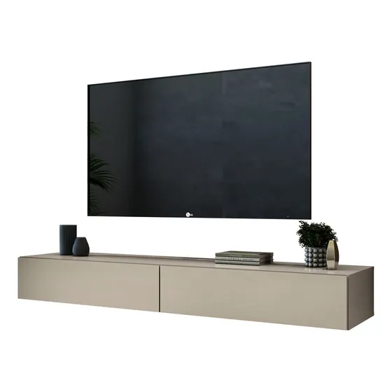 Rack Para Sala Suspenso Parede Luxuosa Com 2 Gavetas Suporta Tv Até 50 Polegadas Off White Brilhante