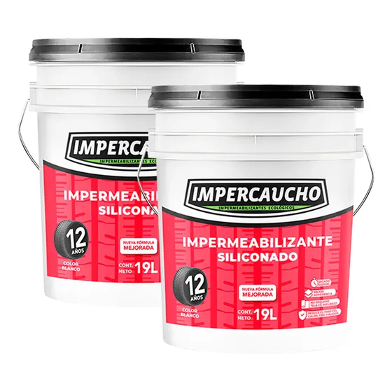 Combo 2 Cubetas Impercaucho 12 Años De 19 Litros Cada Una. Blanco Satinado