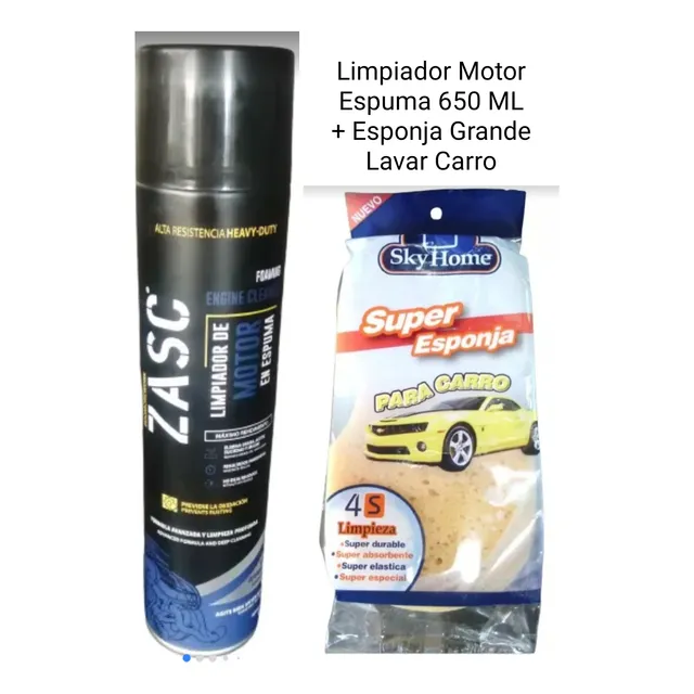 Limpiador Motor Espuma 650ml + Esponja Grande Lavar Carros 