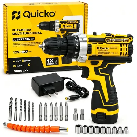 Furadeira Parafusadeira 12V Kit 25 Peças Potente
