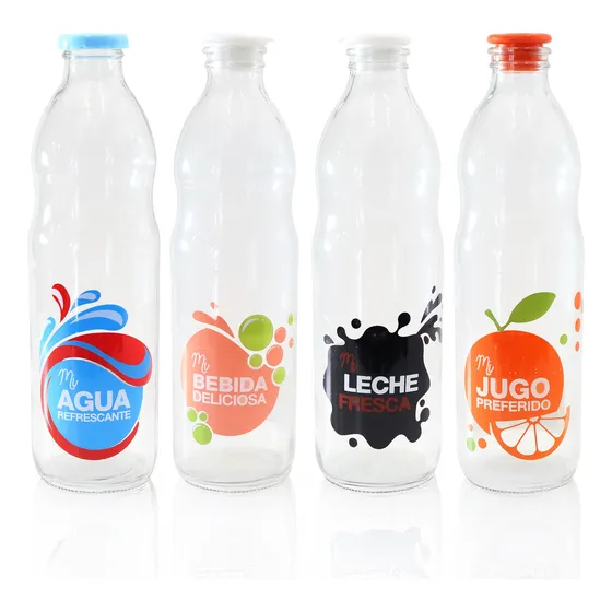 Set 4 Botellas Vidrio Con Tapon Hermético 1l Jugo Leche Agua