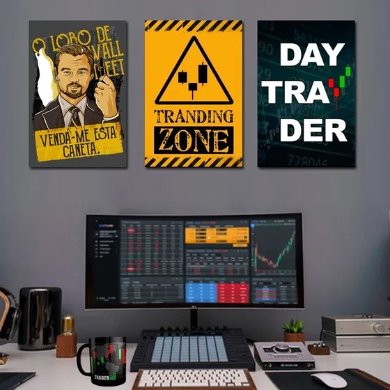 Kit 3 Placas Decorativas Day Trader Investidor Bolsa Bitcoin