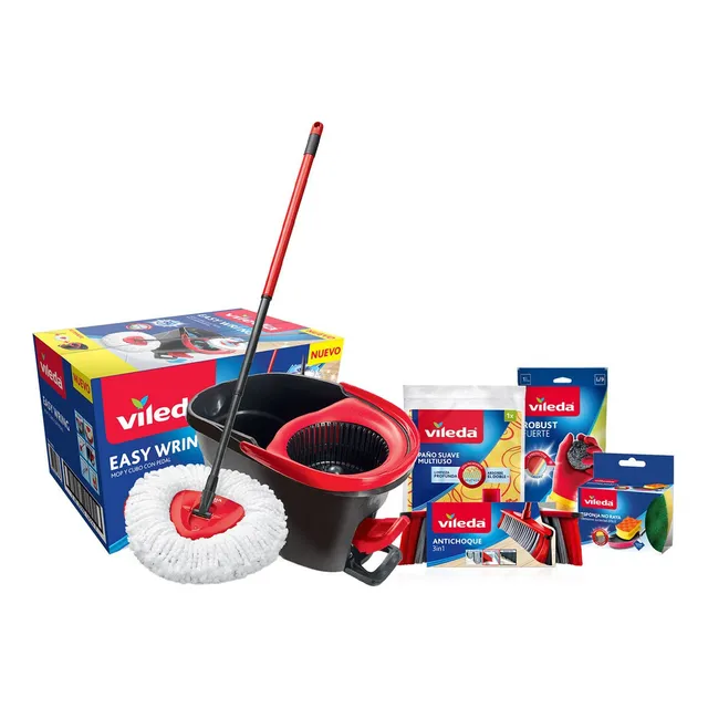 Kit Vileda De Trapeador, Escoba, Easy Wring Y Productos De Limpieza
