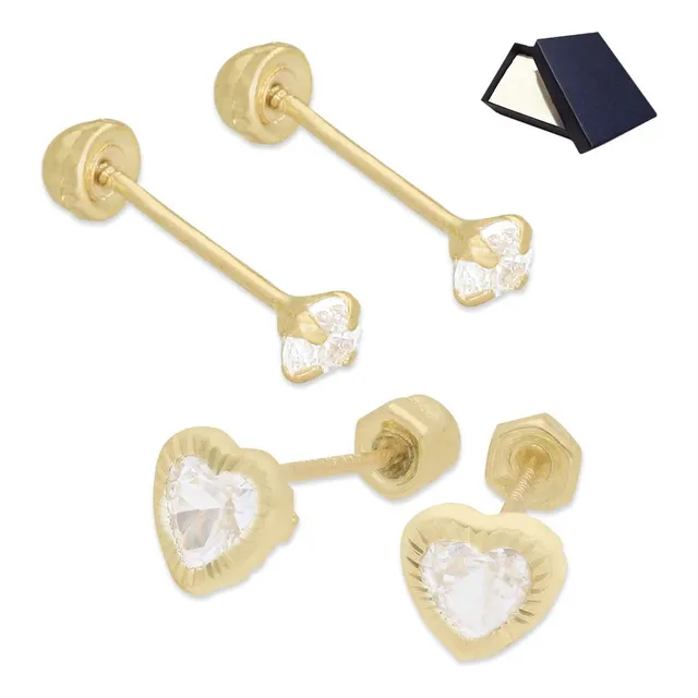 Aretes Broqueles Oro 10k Corazón Corazones Mujer Bebe Niña