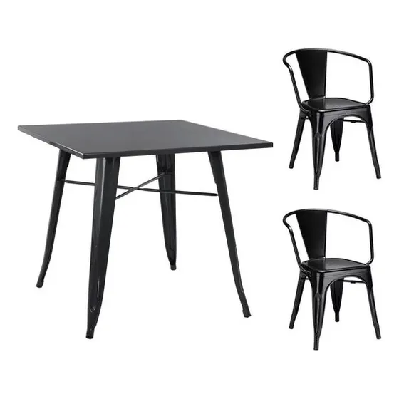 Conjunto Mesa Tolix 80 Cm + 2 Cadeiras Tolix Com Braço - Pre