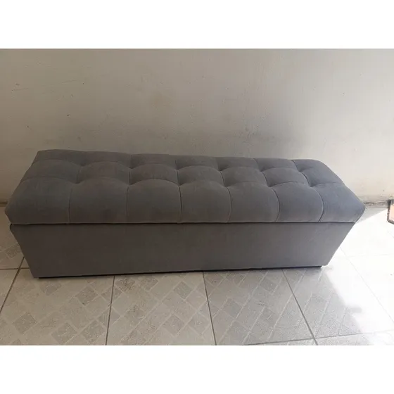 Puf Baúl De Madera Ml Tapicería 140x40x45 Cm Gris Ml Tapicería