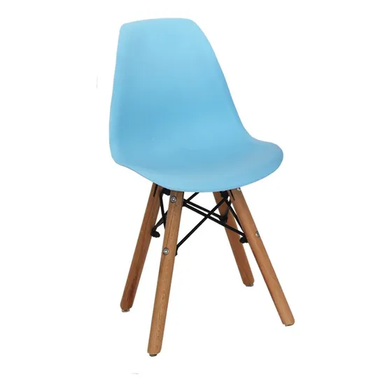 Cadeira Eiffel Eames Kids Infantil Base Madeira Várias Cores Cor Da Estrutura Da Cadeira Madeira Natural Cor Do Assento Azul Desenho Do Tecido -