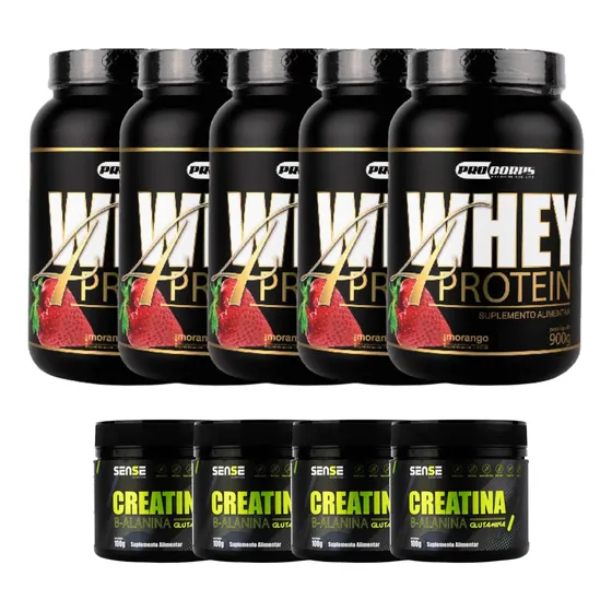 Combo: 5 Whey 4 Protein 900g + 4 Creatinas - Procorps 