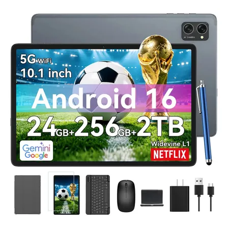 Tablet Tablets Kingrid T20x Android 16 24+256 Gb Rom /2 Tb Tf (máx. 2 Tb) Wifi 5g Incluye Teclado Y Ratón Tablets Widevine L1 Fhd Gris Oscuro