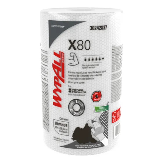 Pano de Limpeza WypAll X80 Regular C/ 1 Rolo com 80 Panos