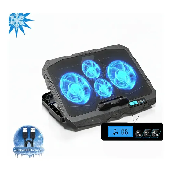 Base Suporte Notebook Refrigerada Cooler Led Azul Silenciosa