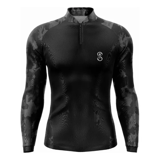 Camisa Masculina De Pesca  Prot Uv50+ Dry Sk Preta Camuflada