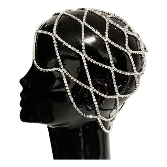 Oco Strass Malha Headpiece Casamento Cabeça Corrente Jóias