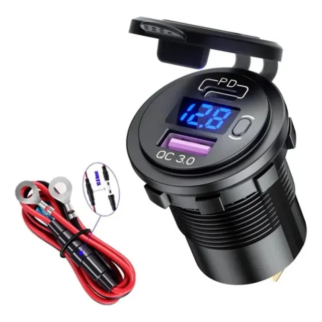 Cargador Usb Y Tipo C, Cigarrera Carga Rápida,  Voltimetro