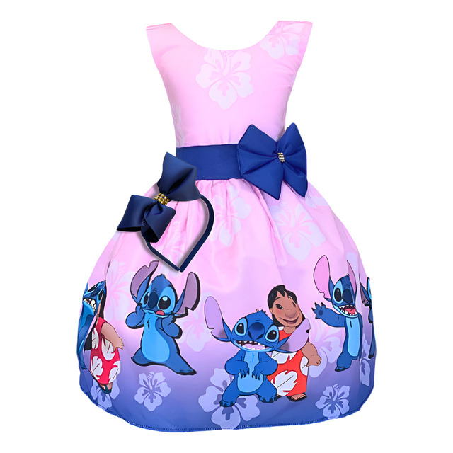 Vestido Infantil Temático Infantil Lilo E Stitch + Tiara Vestido Infantil Temático Infantil Lilo E Stitch + Tiara