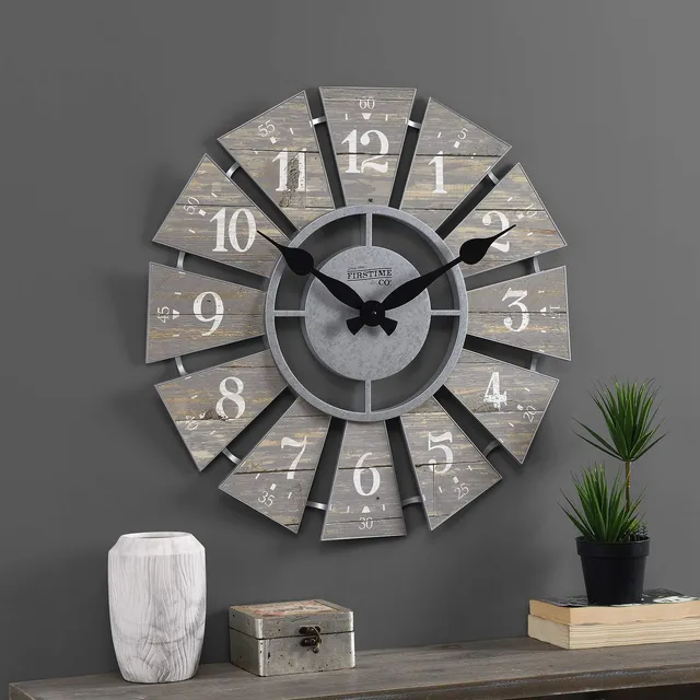 Firstime Co Reloj Pared Molino Viento Numero Grise Vintage