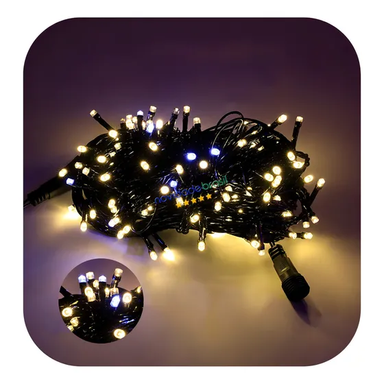 Cordão 100 Leds Com Strobo Prova D'água 10 Metros Natal Cor Das Luzes Branco-quente 220v