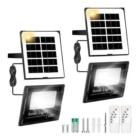 2pz Lámpara Solar Exterior Con Reflectores Led Para Jardín Estructura Negro