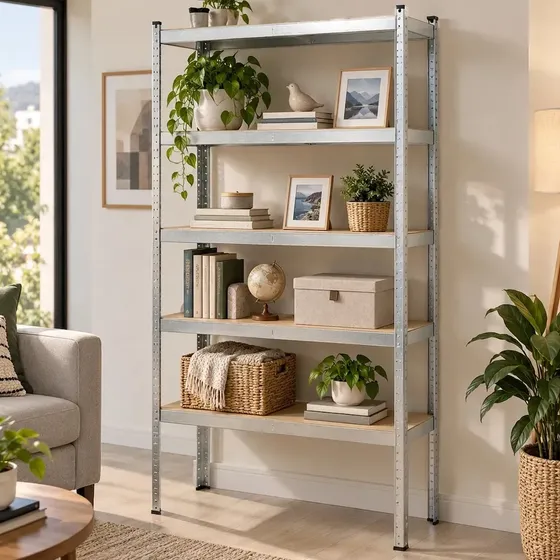 Estante Rack Metalico 180x90x40cm 5 Repisas Galvanizado Plateado