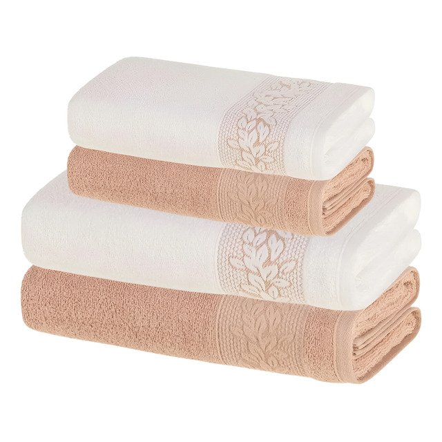 Jogo De Toalhas 4 Pçs Fio Cardado 100% ALG Provence Karsten Branco Argila Provence