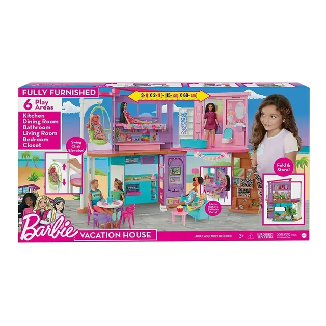 Barbie Casa Vacaciones 115 X 60 Cm Amueblada 6 Areas Nueva