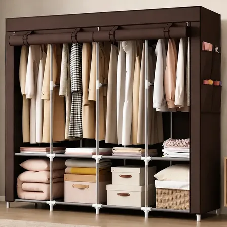 Armário Guarda-roupa Portátil Dobrável Armario Organizador Marrom Casal Duplo