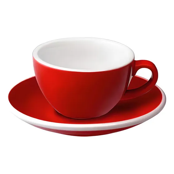 Taza Para Latte Con Plato 300ml Rojo Barista Cafeteria