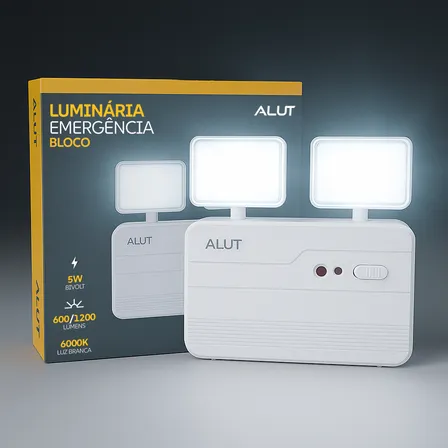 Luminaria Bloco Emergencia Led 2 Faróis Automatico 5w Branco 1200lm 6000k Alut By Avant