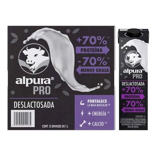 Leche Alpura Pro Deslactosada Proteina + Vit. D A 12 Litros