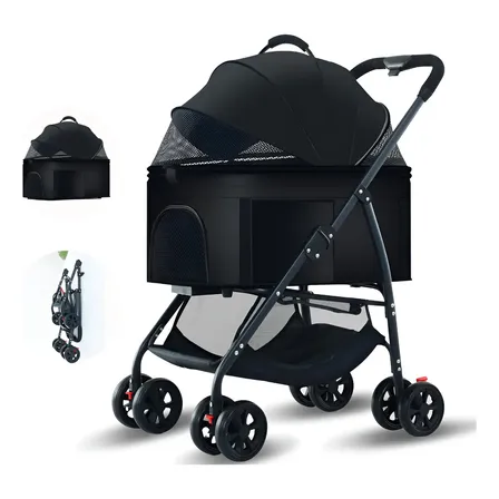 Carrinho Passeio Luxo Pet Animal Estimação Pequeno Até 15kg Preto